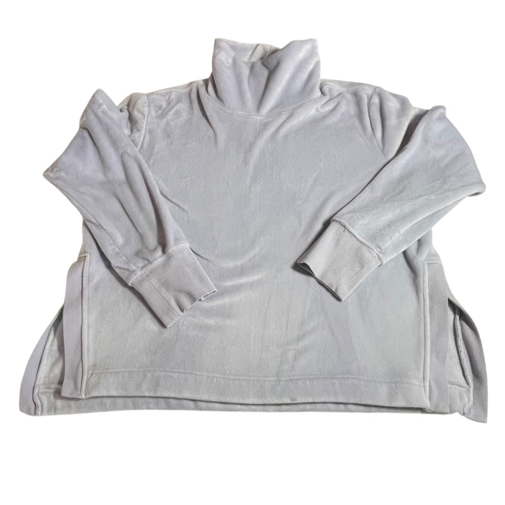 Te Verde Velour Mock Neck lavender Sweatshirt Oversized Side Slits XL
